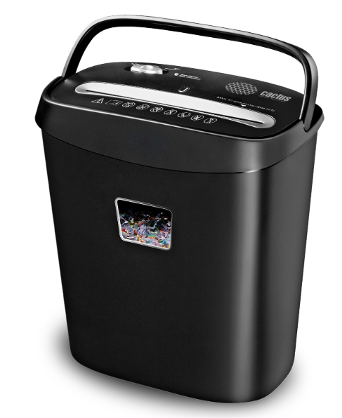 Шредер Cactus CS-SH-P4 черный (секр.P-4)/фрагменты/8лист./15лтр./скрепки/скобы/пл.карты  купить ЦИТ Шредер Cactus CS-SH-P4 черный (секр.P-4)/фрагменты/8лист./15лтр./скрепки/скобы/пл.карты  фото