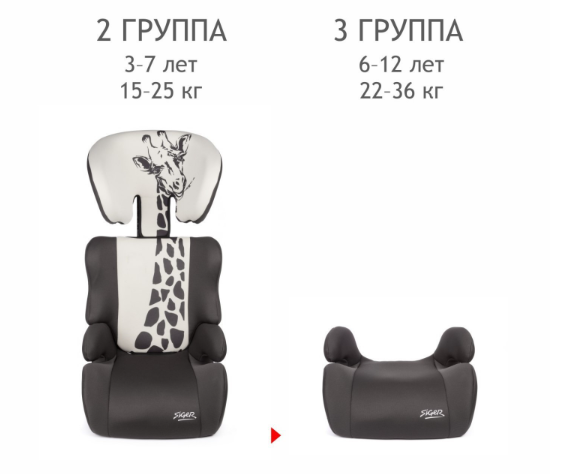 Автокресла детские SIGER KRES3598 Смарт гр.II/III, жираф серый, бежевый фото