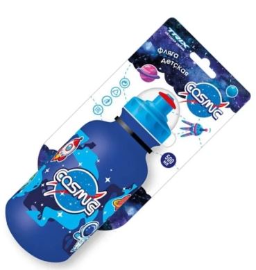 Велофляга TRIX Cosmic детская, 500 мл, защитная крышка, LDPE, синяя фото