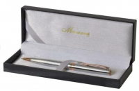 Ручка шариковая подарочная Manzoni TORINO Классический синий 1 мм металл серебро кож/з футл. фото