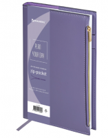 Ежедневник недатированный А5 145х220мм BRAUBERG Zipline под кожу, карман-молния,160л, фиолет.,116249 фото