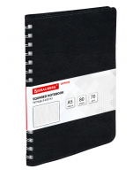 Бизнес-тетрадь на гребне А5 148x218 мм, BRAUBERG "Office PRO", под кожу, клетка, 80 л., чёрная, 1110 фото