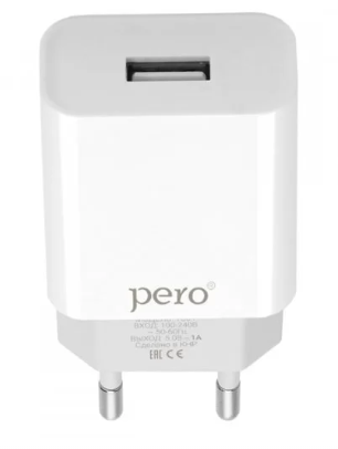 Сетевое зарядное устройство PERO TC01 1USB 1A белый, шт, ТС01W1A фото