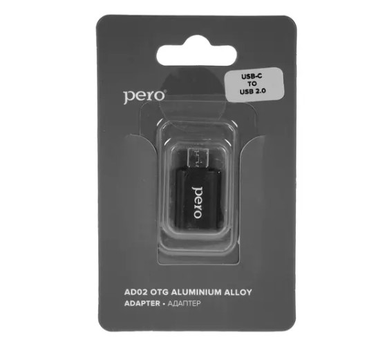 Адаптер PERO AD02 OTG TYPE-C TO USB 2.0, черный (PRAD02TUBK) фото