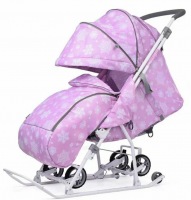 Санки-коляска Ника Наши детки 3-1К (НДТ3-1К/СН со снежинками на сиреневом) фото
