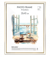 Рамка 30*40 см небьющаяся, багет 20 мм пластик, BRAUBERG HIT3, белая с двойной позолотой, 391383 фото