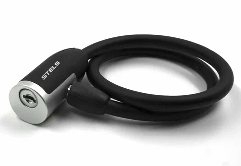 Замок-трос STELS 10х650мм 84356 с ключом со стальным тросом, чёрный фото