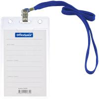 Бейдж вертикальный OfficeSpace, 63*105мм (размер вставки 55*85мм), с клипсой на синем шнурке фото