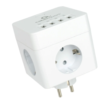 Сетевой фильтр Cablexpert Cube CUBE-4-U4-W белый (4 розетки + 4 USB-A)  фото