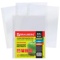 Папки-файлы перфорированные А4+ BRAUBERG, КОМПЛЕКТ 50 шт., гладкие, СВЕРХПРОЧНЫЕ, 110 мкм, 222159 фото