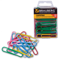 Скрепки цветные 50мм*50 шт., в картонной коробке, BRAUBERG, 221533 фото