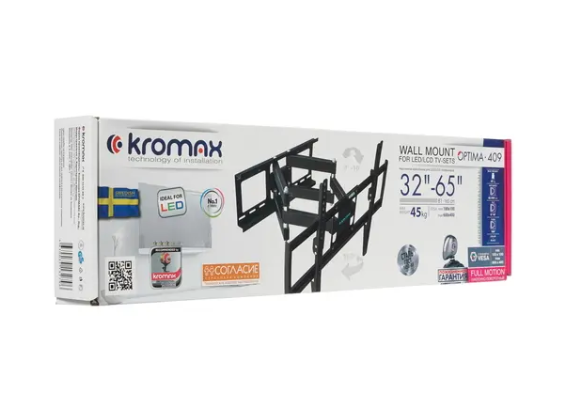 Кронштейн Kromax OPTIMA-409 черный 32"-65" макс.45кг настенный поворотно-выдвижной и  фото
