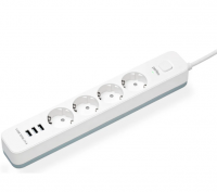 Удлинитель PERFEO PF_C3955, 4 роз - 3 USB - 2,0 м - белый фото