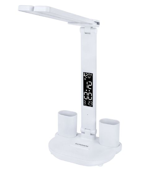 Лампа настольная SONNEN PT-203, органайзер, дисплей, 6 в 1, LED 7 Вт, белый, 238497 фото