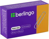 Скрепки 28мм, Berlingo, 100шт., никелированные, карт. упаковка фото