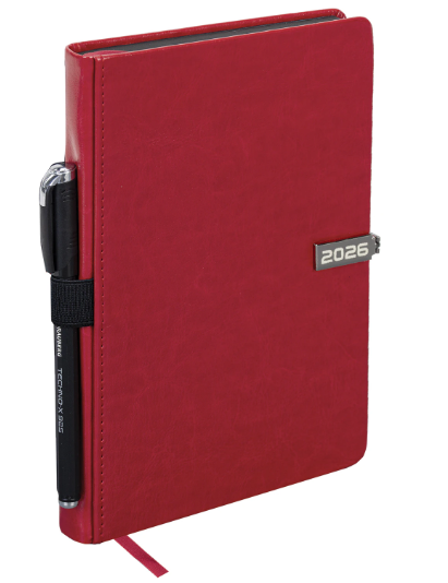 Ежедневник датированный 2026 А5 138x213 мм, BRAUBERG "Inspiration", под кожу, цветной срез, красный, фото
