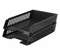 Лоток для бумаг горизонтальный НАБОР 2 шт (358х272х138мм), сетчатые, черные, BRAUBERG-MAXI,231360 фото