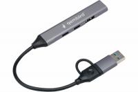 Хаб USB 3.0 Gembird UHB-C444 4 порта: 2хType-C, 1хUSB 3.0, 1хUSB 2.0, алюминиевый корпус, серый, каб фото