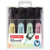 Набор текстовыделителей BRAUBERG 4 шт., АССОРТИ, "EXTRA PASTEL", прорезин. корпус, 1-5 мм, 151756 фото