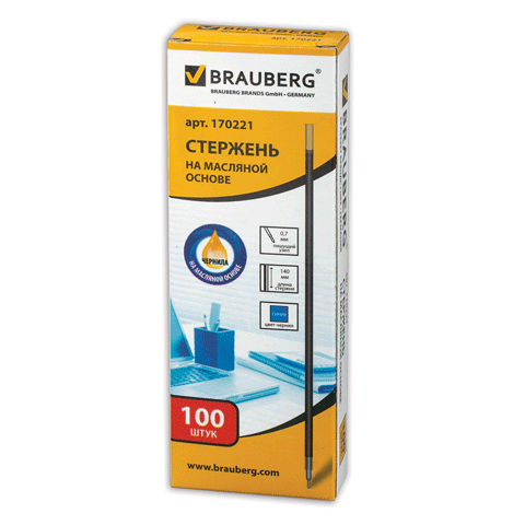 Стержень на масл. основе BRAUBERG "Oil Base", 140мм, нем чернила, игольч пиш. уз,0,7мм,код170221 фото
