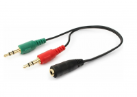 Переходник аудио Cablexpert CCA-418, 2хJack 3.5(M) 3pin/Jack 3.5(F), 20см, черный фото