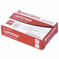 Скрепки BRAUBERG 28 мм никелированные, 100 шт., в картонной коробке, РОССИЯ, 221523 фото