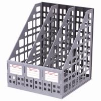 Лоток вертикальный для бумаг BRAUBERG "MAXI Plus", 240 мм, 3 отдел, сетчатый, сборный, серый,237014 фото