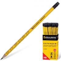 Карандаш ч/г BRAUBERG, 1 шт., "Смайлики", НВ, c резинкой, корпус желтый, 180654 фото