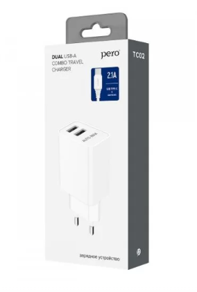 Сетевое зарядное устройство PERO TC02 2USB 2.1A c кабелем Type-C в комплекте, белый ТС02W2AT фото