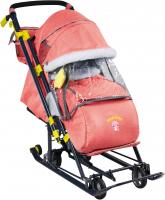 Санки-коляска Ника детям НД7-7 с колесом  Джинсовый(красный)   фото