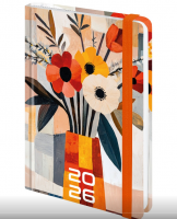 Ежедневник датированный 2026 с резинкой 145х203мм, А5, BRAUBERG, твердый, Букет, 117339 фото