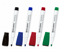 Маркеры стираемые на магните со стирателем для белой доски, 4 ЦВЕТА, BRAUBERG UNIVERSAL, 3мм, 152491 фото