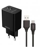 Сетевое зарядное устройство PERO TC02 2USB 2.1A c кабелем Type-C в комплекте, черный ТС02BL2AT фото