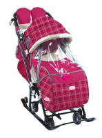 Санки-коляска Ника Наши Детки 5-1 вишневый в клетку НДТ5-2/1 фото