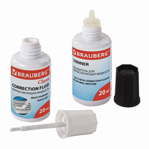 Корректирующий набор BRAUBERG, КОРРЕКТИРУЮЩАЯ ЖИДКОСТЬ + РАЗБАВИТЕЛЬ, 20+20 мл, 220454 фото