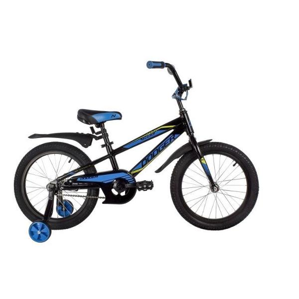 (м) Велосипед детский NOVATRACK 18"185ADODGER.BK22 алюм.,чёрный, тормоз нож, короткие крылья, защита фото