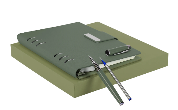 Ежедневник на кольцах в наборе с ручкой А5 165x229мм BRAUBERG Lux под кожу, 100л, зеленый, 116858 фото