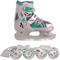 Раздвижные коньки-ролики BlackAqua AS-410 (р.31-34, серо-зеленый) фото