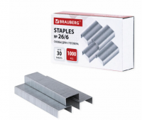 Скобы для степлера BRAUBERG № 26/6 (для степлеров 24/6), 1000 штук, экономичные, до 30 листов, 22597 фото