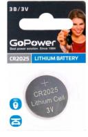 Батарейка GoPower CR2025 BL5 Lithium 3V 1шт фото