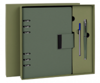 Ежедневник на кольцах в наборе с ручкой А5 165x229мм BRAUBERG Lux под кожу, 100л, зеленый, 116858 фото