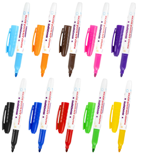Маркеры стираемые для белой доски НАБОР 10 ЦВЕТОВ, ЮНЛАНДИЯ COLORWAY, 3 мм, 152100 фото