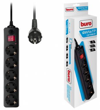 Сетевой фильтр Buro 500SH-1.8-B 1.8м (5 розеток) черный фото