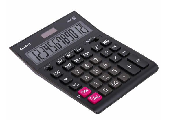 Калькулятор настольный CASIO GR-12-W (209х155 мм), 12 разрядов, двойное питание, черный, европодвес фото