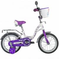 (м) Велосипед детский NOVATRACK 14"147BUTTERFLY.WVL23 белый-фиолетовый, тормоз нож, крылья и багаж х фото
