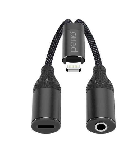Адаптер PERO AD12 LIGHTNING -LIGHTNING/MINI JACK 3.5 черный PRAD12BK фото