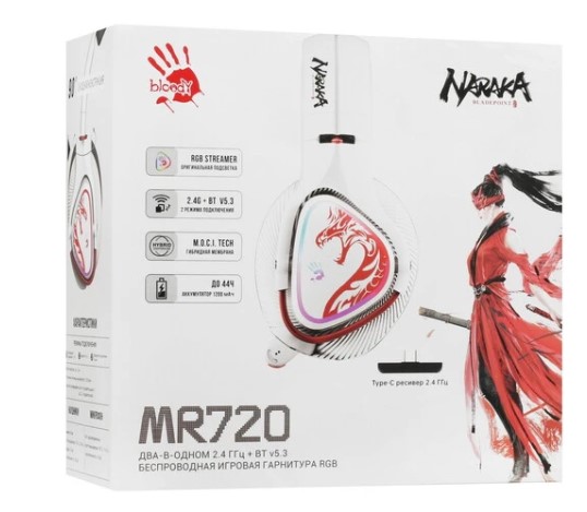 Игровые наушники с микрофоном A4Tech Bloody MR720 белый/красный мониторные BT/Radio (MR720 NARAKA) фото