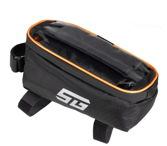 Велосумка на раму с отделением для телефона STG, модель FB-016, размер 20х11х9 см, черный/оранжевый фото