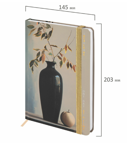 Ежедневник недатированный с резинкой А5 145х203мм, BRAUBERG, твердый, фольга, 128л, Vase, 116295 фото