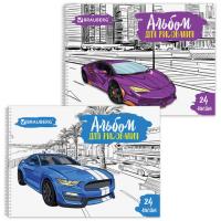 Альбом для рисования А4 24 листа, гребень, обложка картон, BRAUBERG, 205х290 мм, "Суперкары" (2 вида фото